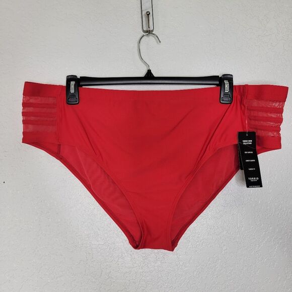 Torrid Size 3X Red Mid-Rise Mesh Ladder Caged Striped Side Bikini Swim Bottoms - Picture 4 of 8